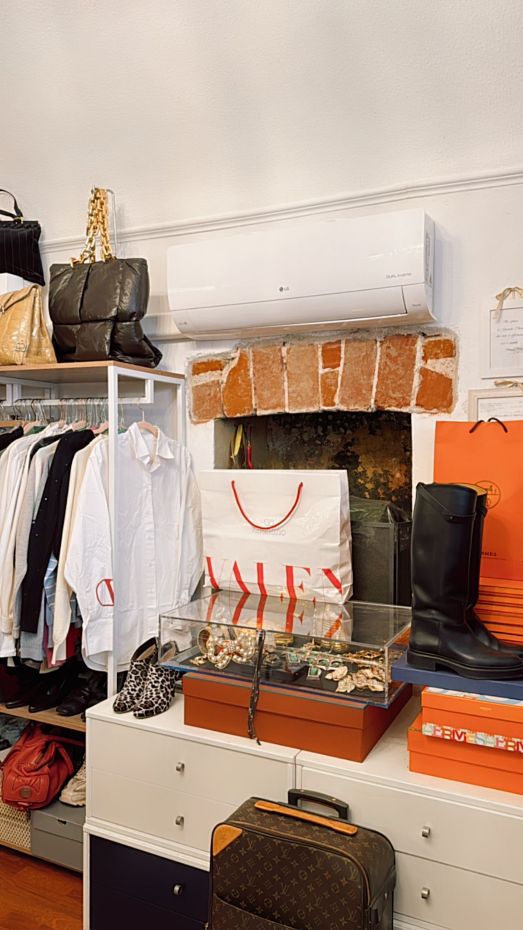 Hermès boxes and boots in the boutique