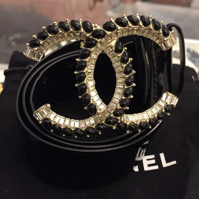 Chanel — CC logo belt with crystals and glass pearls